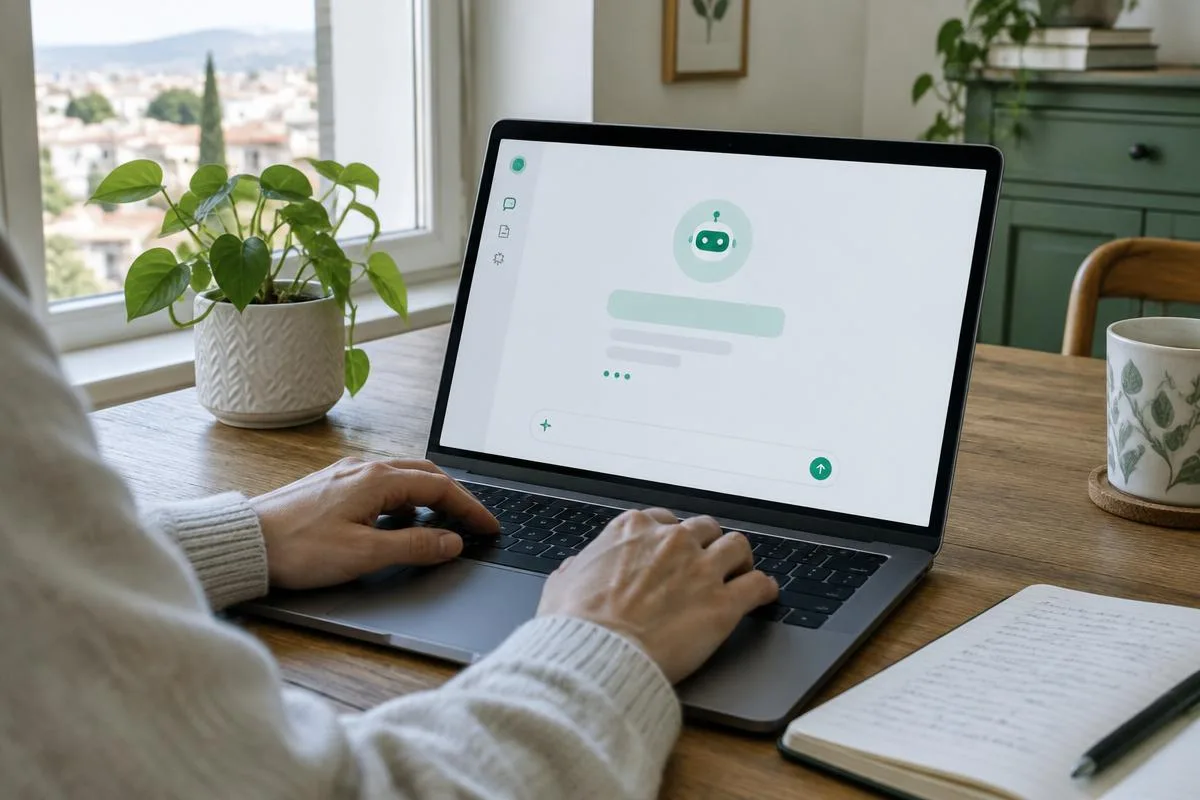 Un assistente digitale aperto su un portatile in una casa